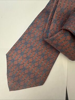 Vintage Yves Saint Laurent Red Tie with Blue Pattern